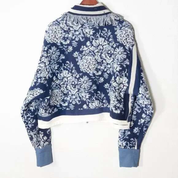 Handmade Cropped Zip Jacket Size L Floral Jacquard Statement Print - Picture 2 of 8